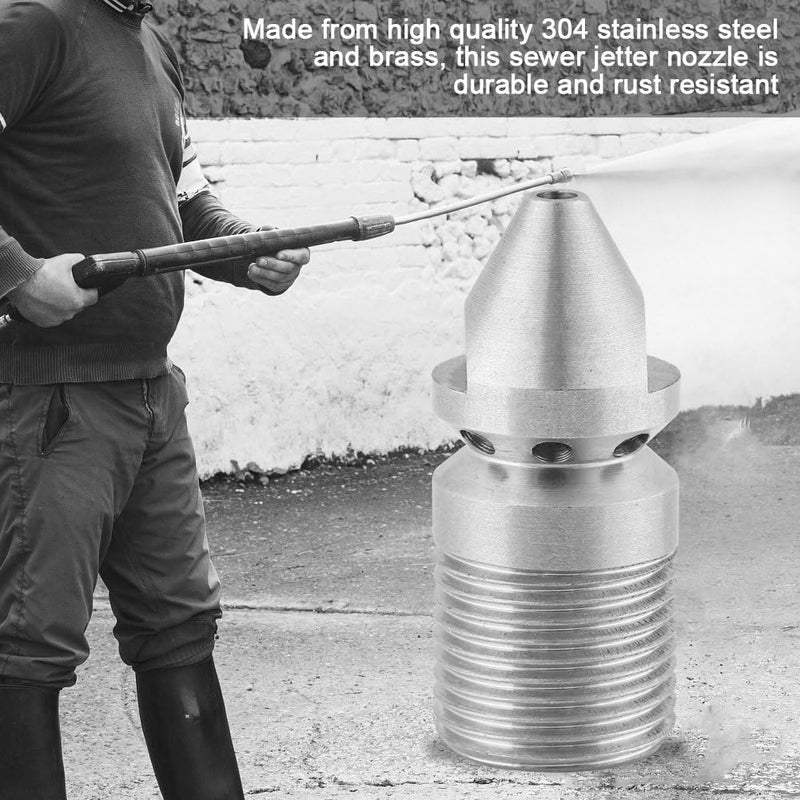 woobles Sewer Cleaning Nozzle, Stainless Steel SS304 Drain Blaster Cleaning Nozzle Sewer Jetter Nozzle for Pressure Washer Pressure Sewerage Cleaning Pipe Drain Jet Nozzle 3/8'' BSP Male Thread - Image 4